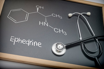 Word thyroid written in chalk on a blackboard black next to a stethoscope, conceptual image