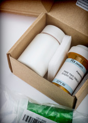 box with medicines in interior under prescipcion medica, conceptual image