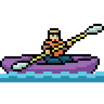 vector pixel art canoe boat