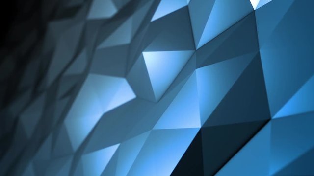 Looping Blue Low Polygon Abstract 3D Wave Background.  Hi Tech Design Background.