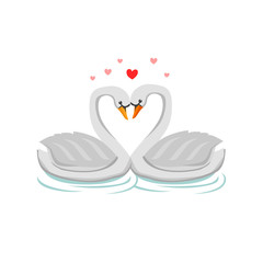 A pair of swans. Swan. Flat design. Wedding invitation. Vector illustration. love