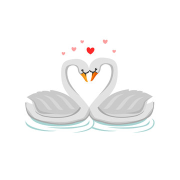 A pair of swans. Swan. Flat design. Wedding invitation. Vector illustration. love