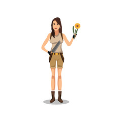 Illustration Featuring a Girl Dressed in a Safari Outfit 