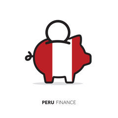 Peru economic concept. Piggy bank with national flag.
