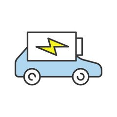 Electric car battery charging color icon