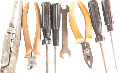rusty old metal tools close up