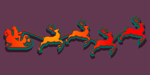 Santa and deer sticker. Vector illustration of Santa Claus who rides in a sleigh with deers.