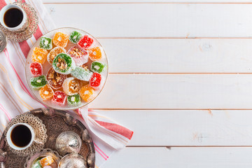 Turkish delight on a wooden table