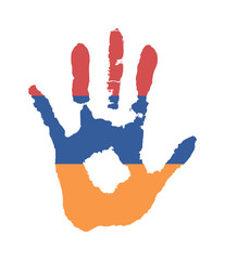 vector handprint in the form of the flag of Armenia. blue and orange and red color of the flag