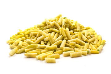 Yellow string beans vegetable pile isolated on white