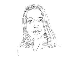 Portrait of beautiful surprised woman, Vector sketch Hand drawn linear illustration