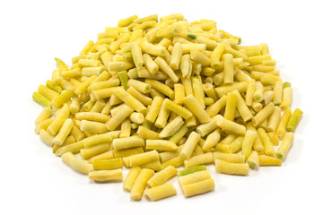 Yellow string beans vegetable pile isolated on white