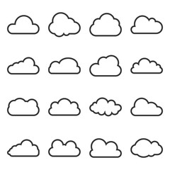Cloud icon, line, icon set. Vector illustrations. Flat design.