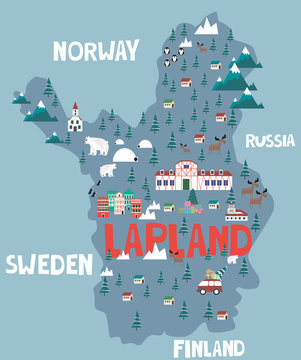Illustration map of Lapland. Vector illustration