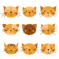 Cat icon set. Smiling cat, happy cat, serious cat, sad cat, unhappy cat