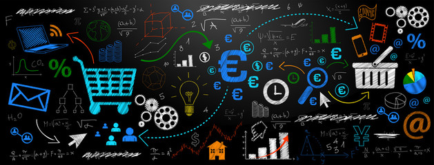 lavagna, icone, sfondo, negozio, commercio