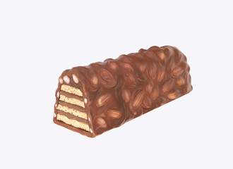 chocolate bar with nuts coated on Crispy wafer with Clipping path 3d render.