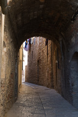 Alley of an hamlet.
Characteristic alley of a historic hamlet, with arch, street made with stones, and walls.