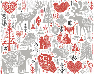 Cute Christmas pattern in Scandinavian style. Editable vector illustration © miobuono