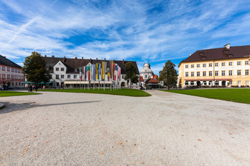 Town Hall and Hotel Post on Kapellplatz, Altoetting, Bavaria, Germany