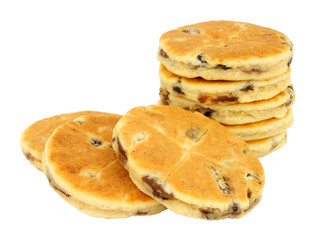 Traditional fruit Welsh cakes isolated on a white background