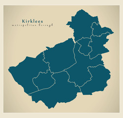 Modern City Map - Kirklees metropolitan borough of England with areas UK