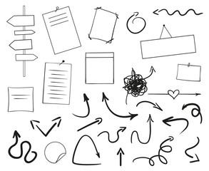 Infographic tables on isolated background. Collection of desks on white. Abstract arrows for design. Hand drawn simple shapes