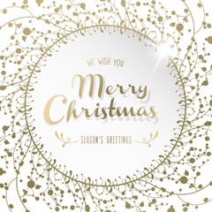 Christmas light vector background illustration with snowflakes and golden Merry Christmas text