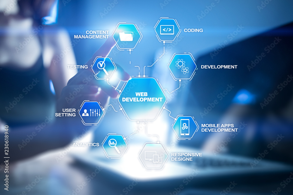 Wall mural web design and development concept on the virtual screen.