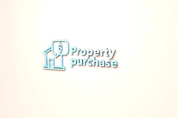 Text Property purchase with blue 3D illustration and pink background