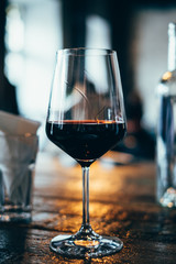 Glass of red wine in restaurant