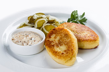 Potato zrazy on a white plate