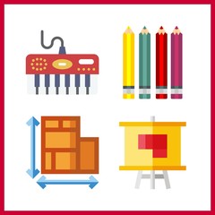 Obraz premium 4 creative icon. Vector illustration creative set. plan and colored pencils icons for creative works