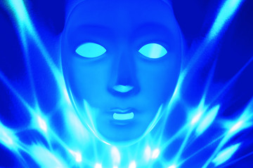 Blue dramatic mask stock images. Plastic human mask. Blank male mask Halloween. Mental illness abstract picture stock images. Blue face