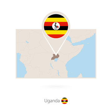 Rectangular map of Uganda with pin icon of Uganda