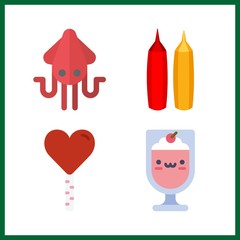 taste icon. squid and milkshake vector icons in taste set. Use this illustration for taste works.
