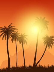 summer palm trees in sunset scene. vector illustration. EPS 10