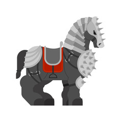 Horse in armor isolated. Warrior Clydesdale Strong heavy horse. Knight steed. Cartoon animal vector