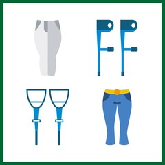 4 leg icon. Vector illustration leg set. crutch and pants icons for leg works