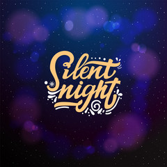 Obraz na płótnie Canvas silent night typographic emblem. Vector logo handmade lettering and calligraphy, text design. Usable for banners, greeting cards, gifts etc.
