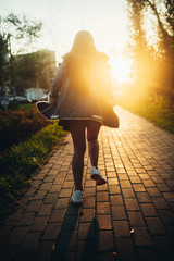 Walk on the city on a sunset