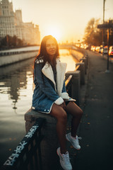 Walk on the city on a sunset