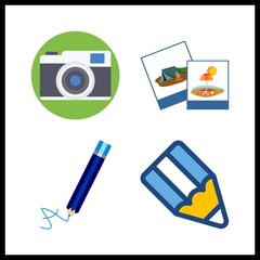 picture icon. pencil and photography vector icons in picture set. Use this illustration for picture works.
