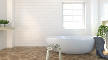 Naklejka na ściany i meble bathroom interior,toilet,shower,modern home wooden floor design 3d rendering white room for copy space background white tile bathroom