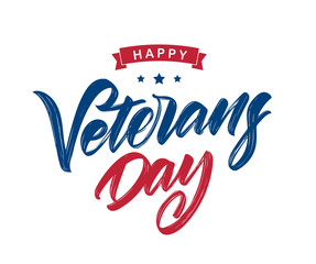Vector illustration: Handwritten calligraphic brush lettering composition of Happy Veterans Day. - Powered by Adobe