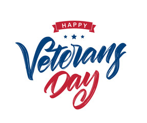 Vector illustration: Handwritten calligraphic brush lettering composition of Happy Veterans Day.