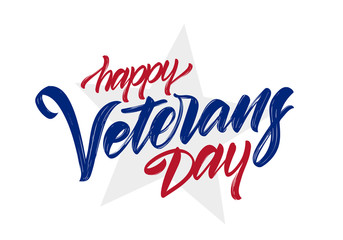 Vector illustration: Handwritten calligraphic brush lettering of Happy Veterans Day.