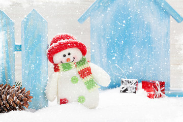 Christmas snowman toy and gift box decor