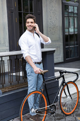 Fototapeta premium Happy businessman dressed in shirt
