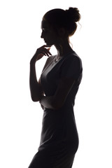 silhouette of figure of beautiful girl, woman profile on white isolated background